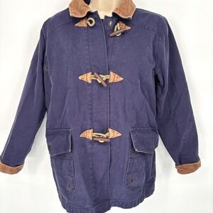 Denim & Co. Chore Jacket Cotton Corduroy Flannel Blue Toggle Snap Sz S VTG Y2K